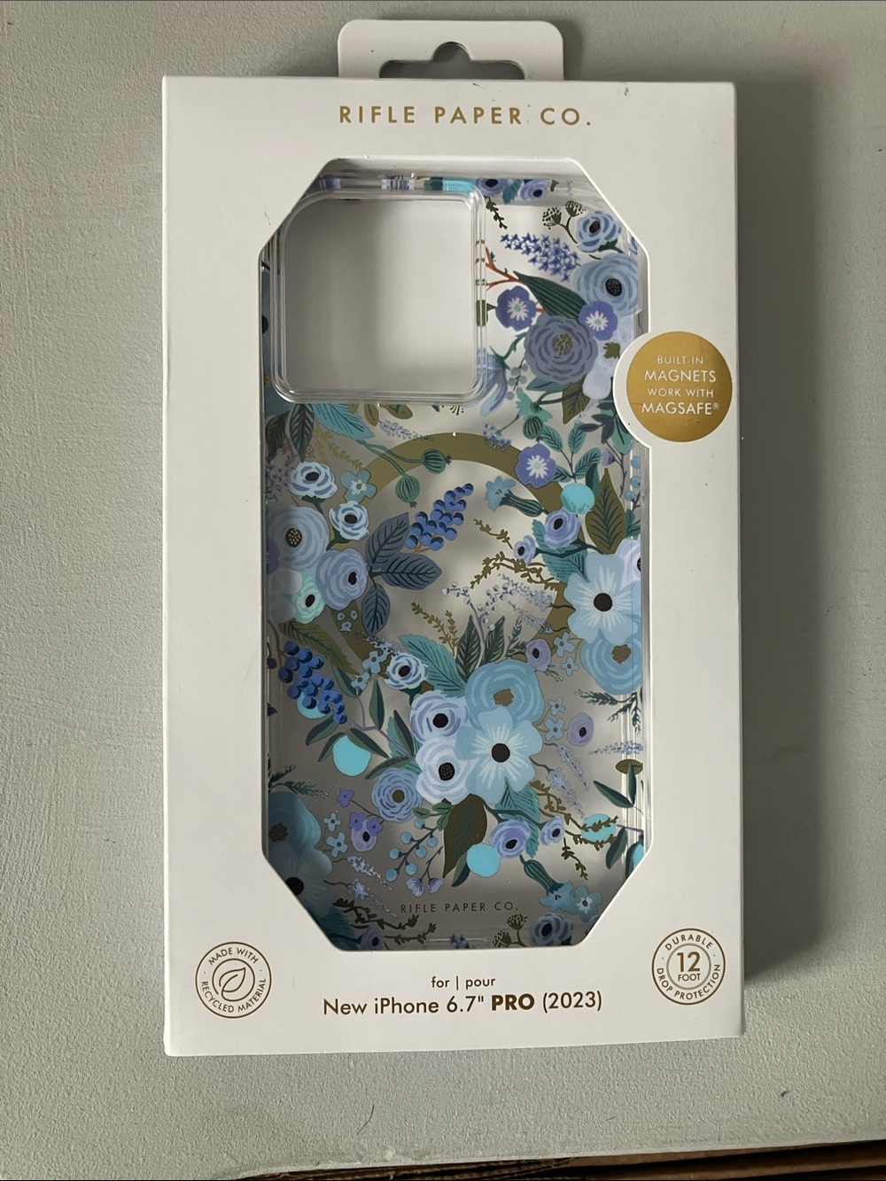 Rifle Paper Co. Blue Floral iPhone 6.7" Pro Case with Gold Accents NEW
